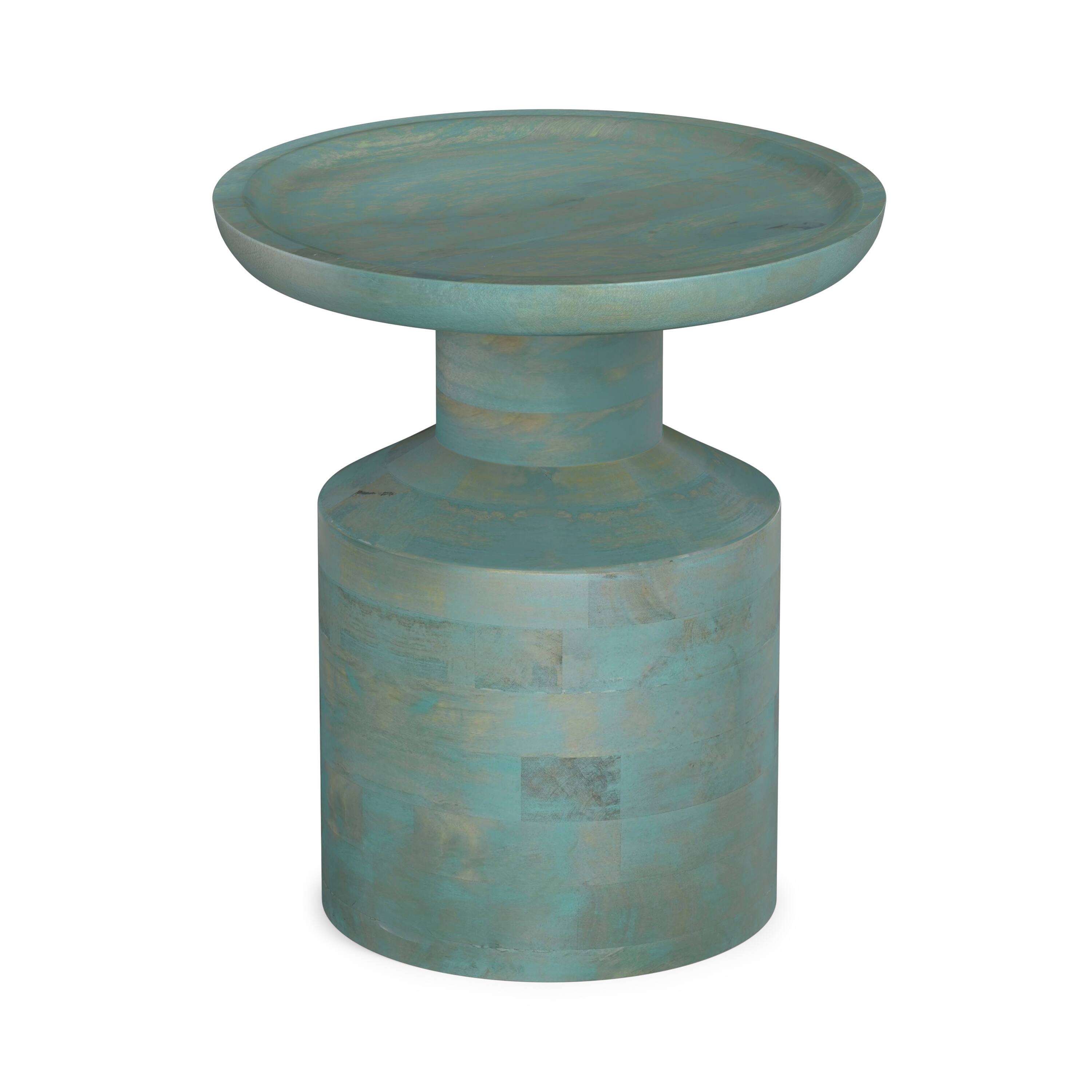 Front. Simpli Home - Haynes 16 inch Wide Solid Mango Boho Accent Table in Teal Wash, Assembled - Teal Wash.