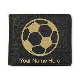 Vulpecula Spade - Faux Leather Bi-Fold Wallet, Soccer Ball, Personalized Engraving Included - Black with Gold