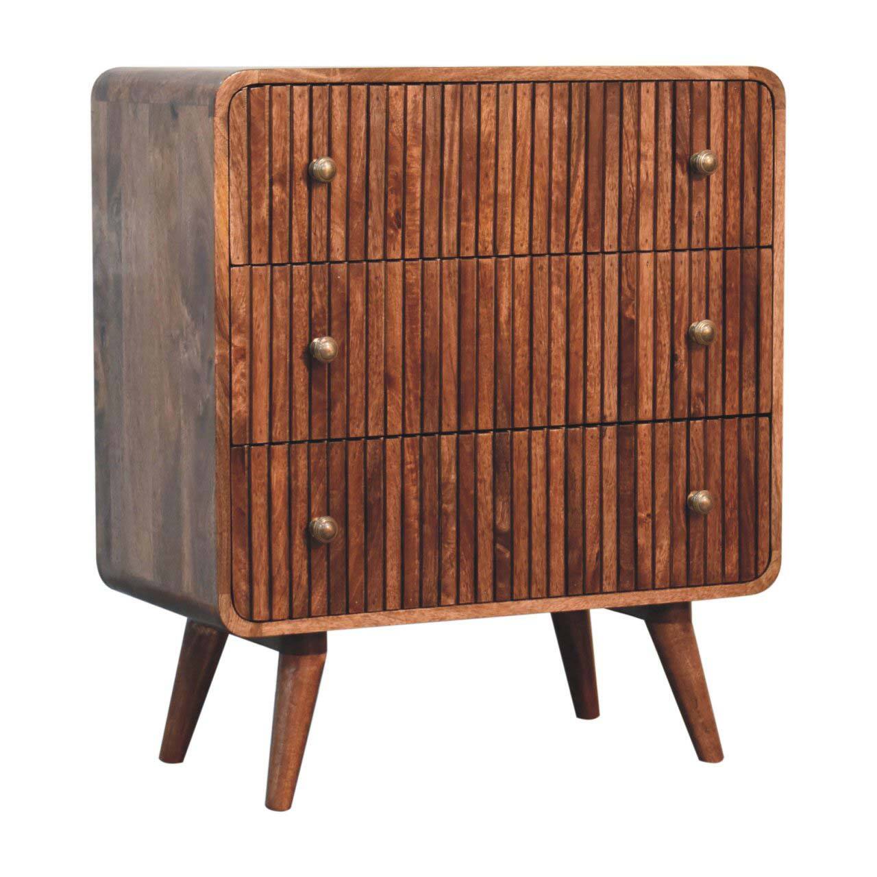 Left. Artisan Furniture - Artisan Furniture Solid Wood Honey Caramel T-bar Ridged Chest, 3 Drawers, Brown - Brown.