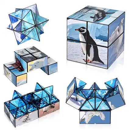 Front. Topteng - 2-in-1 Transformable Star Magic Cube - North & South Poles Design, Shape-Shifting Puzzle Toy for Kids & Adults.