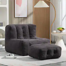 Trinkets Crazed - Fluffy Bean Bag Chair, Comfy Bean Bag Chairs, Super Soft Lazy Sofa Chair with Memory Foam and Ottoman - Black