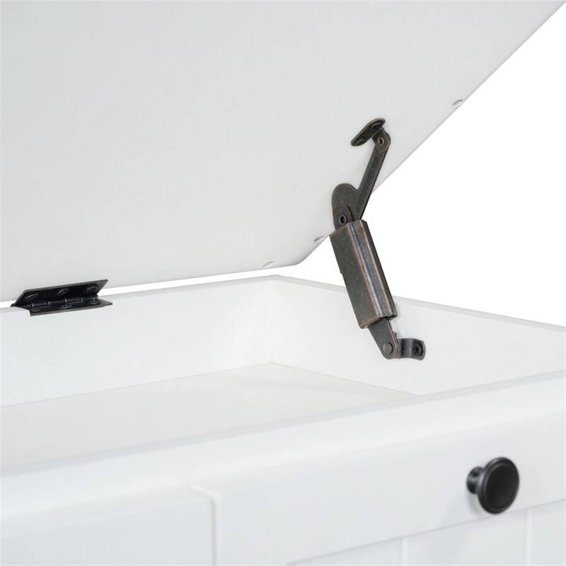 Alt View 4. HTUTWOO - Shoe Storage Bench for Living Room Entryway Hallways - Bench with Cushion and Three Drawers, Fluted Entryway Bench - White.