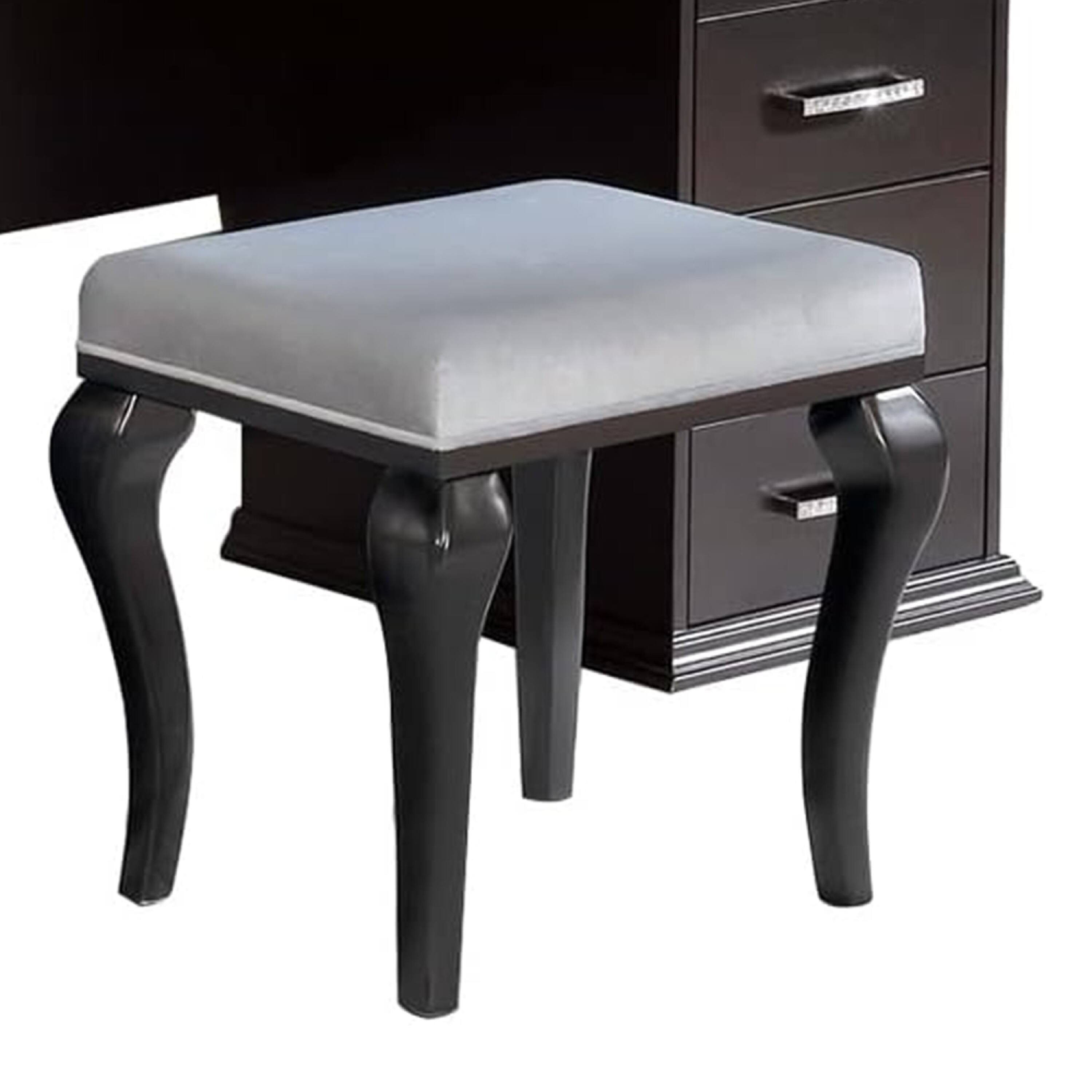 Alt View 3. Manhattan Lane - Vaz 3pc LED Mirror Vanity Table Set w Padded Stool, Glass Top - Obsidian Gray, Clear.
