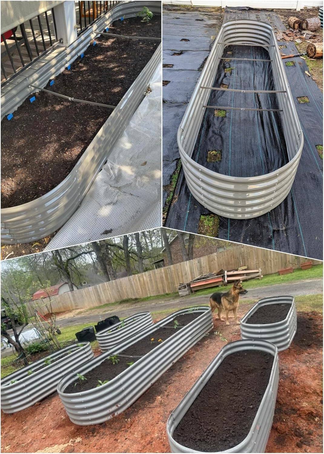 Alt View 4. A Anleolife - 6-Pack Metal Oval Large Raised Garden Bed Planter Boxes for Vegetables Flowers Herbs (144 in. L x 36 in. W x 18 in. H) - Gray.