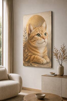 FC Design - Large Orange Tabby Charm Canvas Print 24x36"-Ready-to-Hang Cozy Pet Accent Art Painting Home Wall Décor - MultiColor