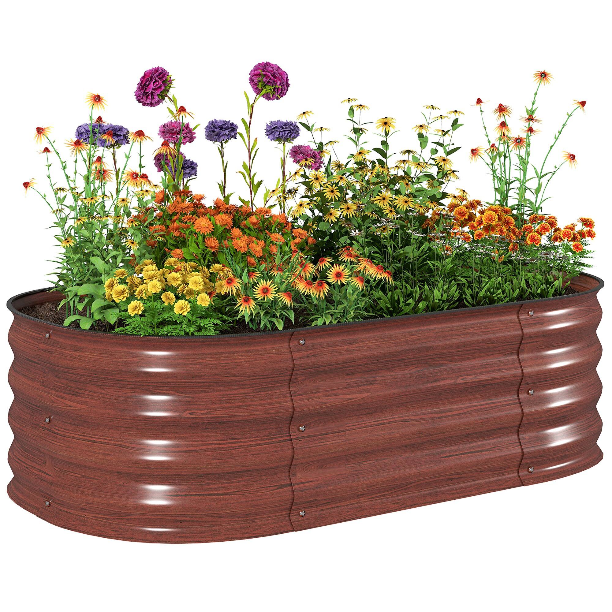 Front. Outsunny - x 2' x 1' Galvanized Raised Garden Bed Kit - Brown.