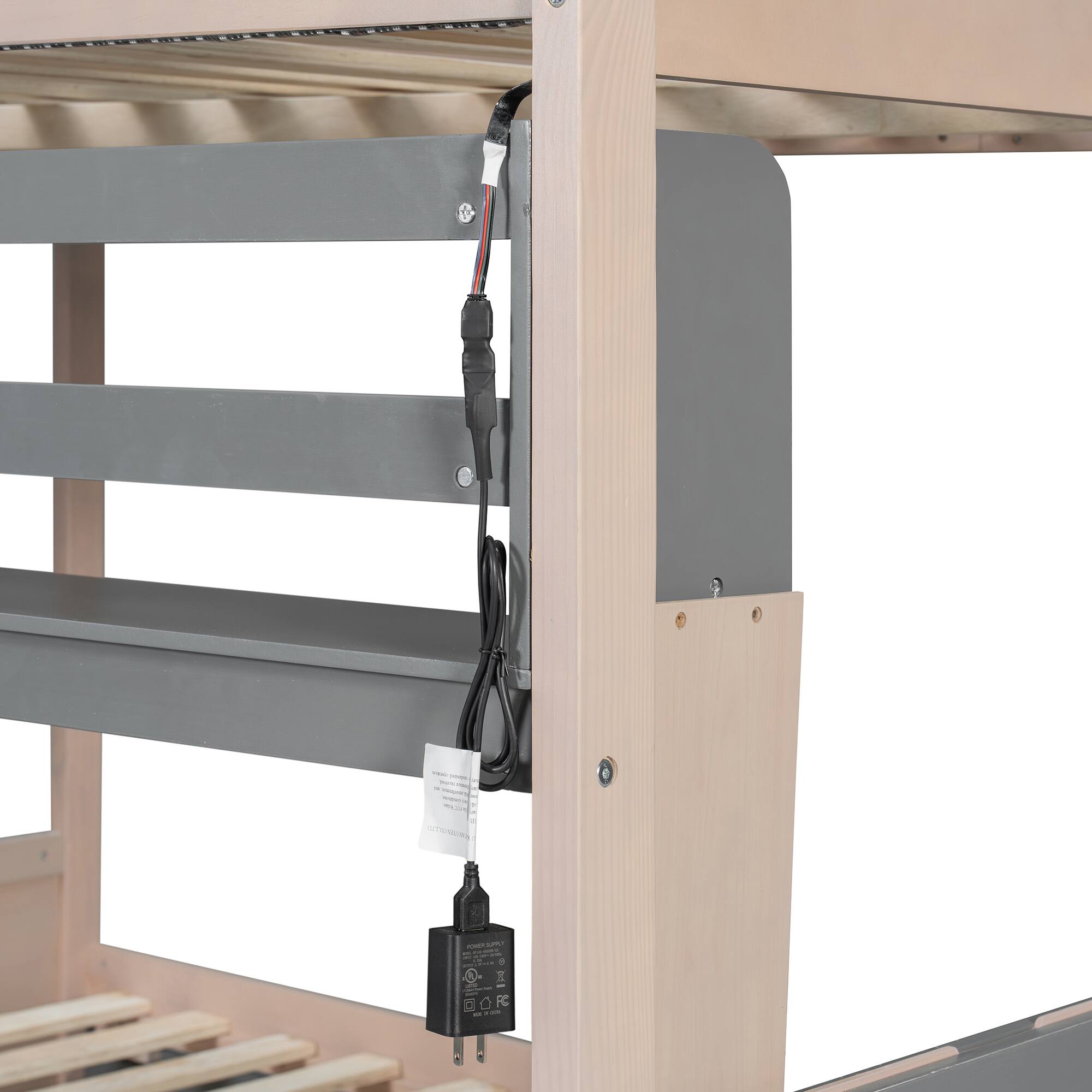 Alt View 2. Anysun - Full Size Castle Style Bunk Bed with 2 Drawers,Shelf,and LED - Grey.