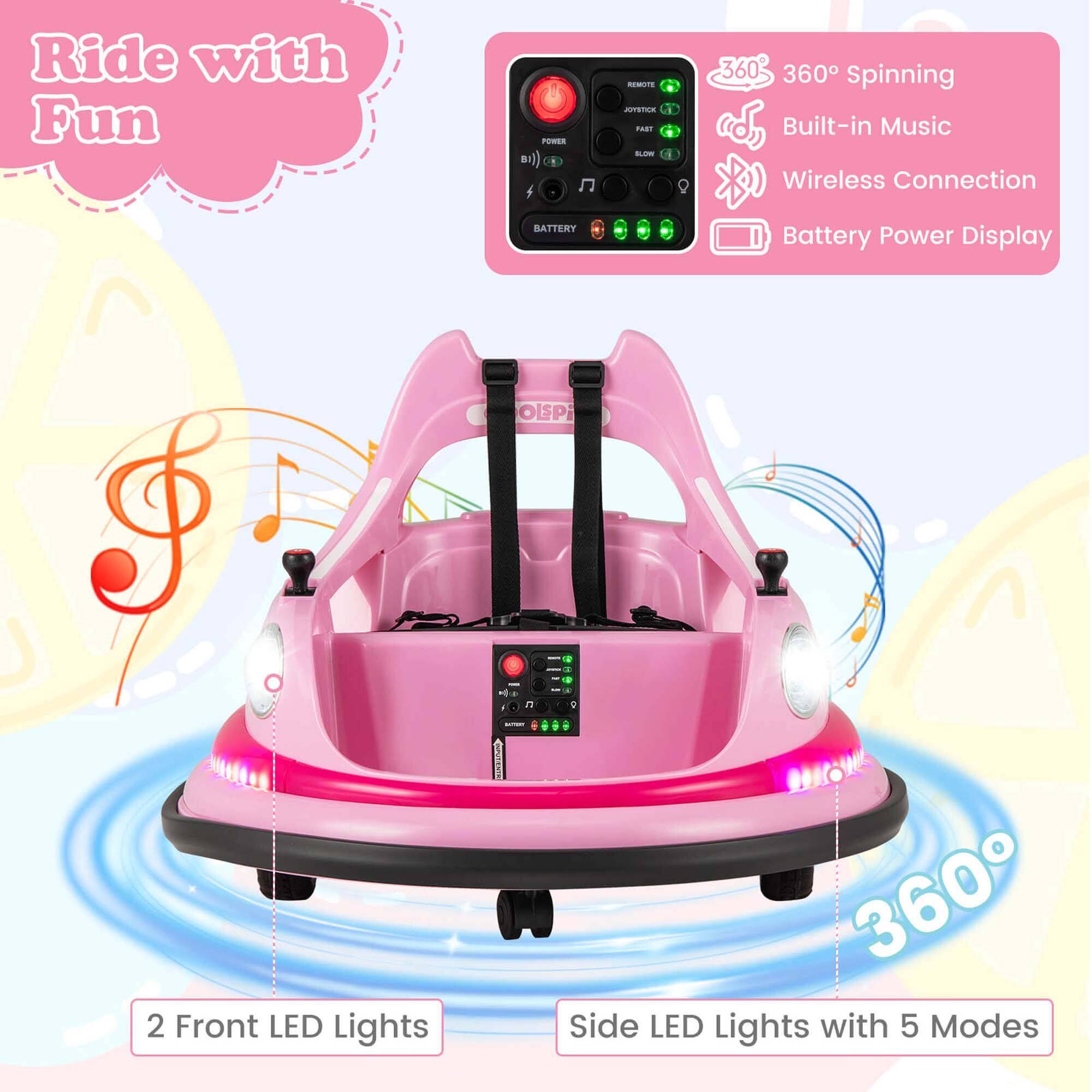 Ride with Fun

- 360° Spinning
- Built-in Music
- Wireless Connection
- Battery Power Display
- 2 Front LED Lights
- Side LED Lights with 5 Modes