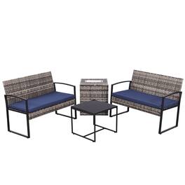 Ainfox - 4Piece Outdoor Patio Furniture Set with Ice Cooler Storage Box & Coffee Table for Outside, Garden, Balcony, Porch - Blue