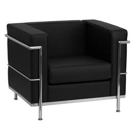 Emma + Oliver - Contemporary LeatherSoft Chair with Double Bar Encasing Frame - Black
