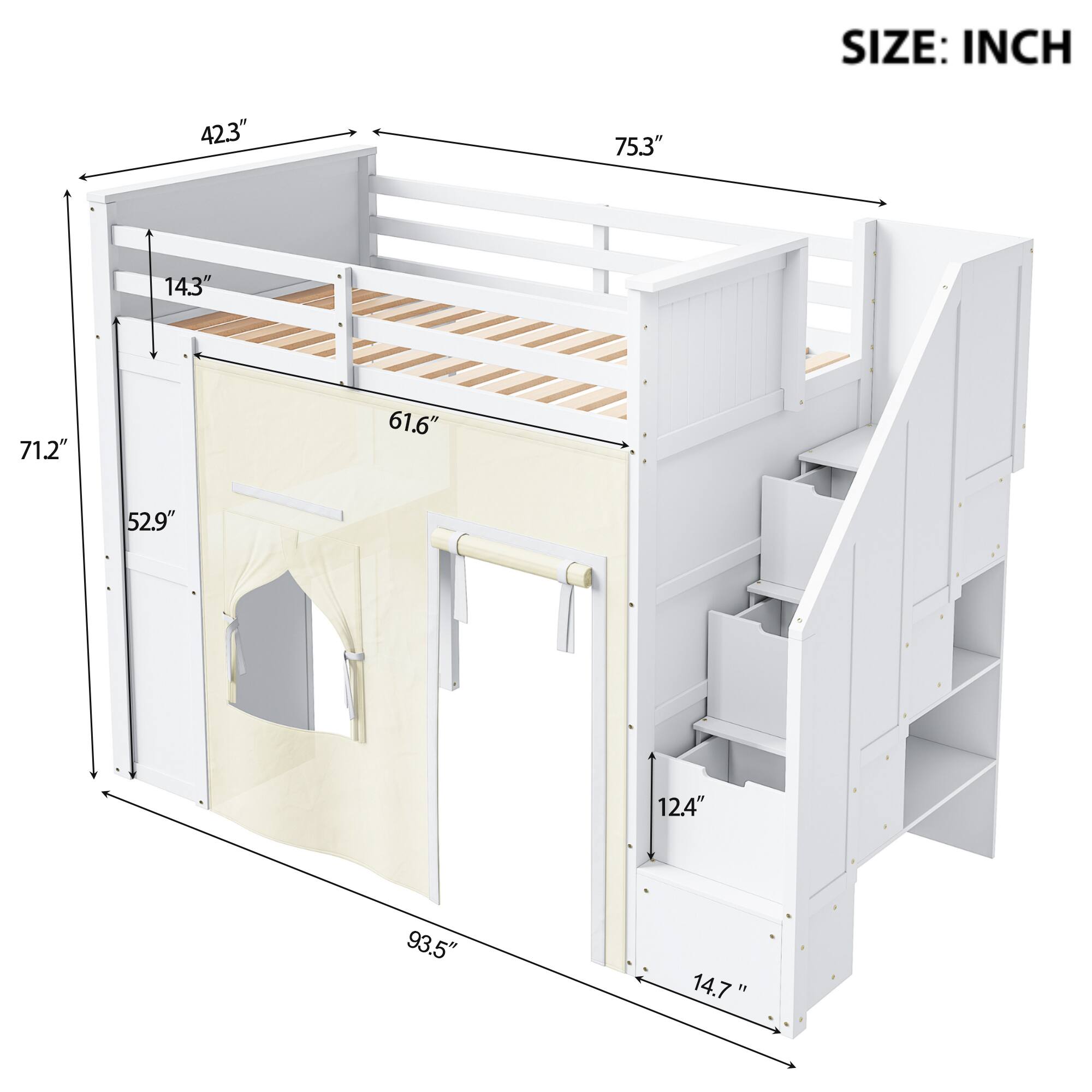 SIZE: INCH  
42.3" 75.3" 14.3" 71.2" 61.6" 52.9" 12.4" 93.5" 14.7"