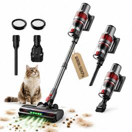 AMUMU - Cordless Vacuum Cleaner 4-in-1 Lightweight Handheld Vacuum with LED Brush 60 Min Runtime Pet Hair 600W - Gray