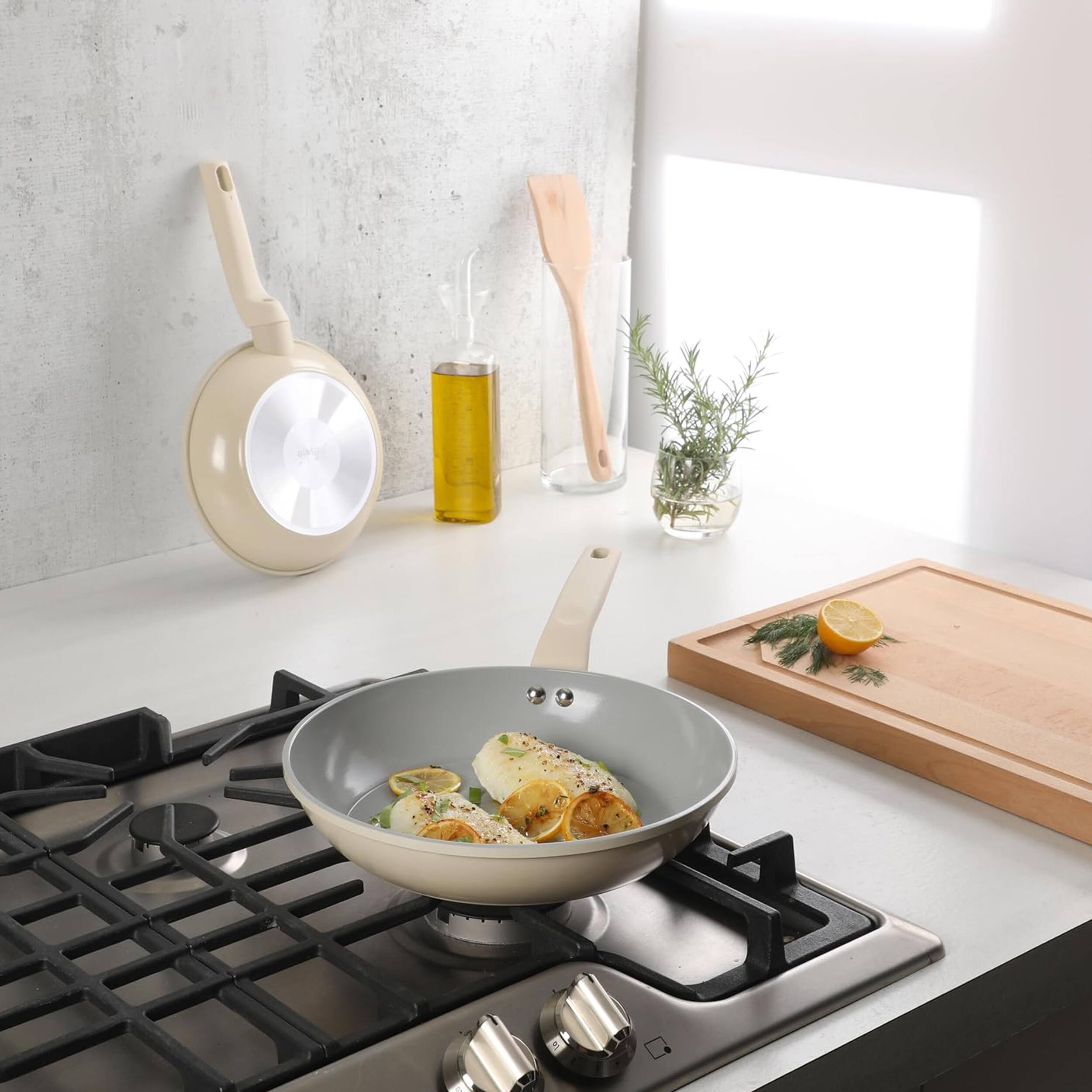 Alt View 3. Gibson - Gibson Home Barnsdall 2 Piece 8 Inch and 10 Inch Nonstick Aluminum Frying Pan Set in Linen - Linen.