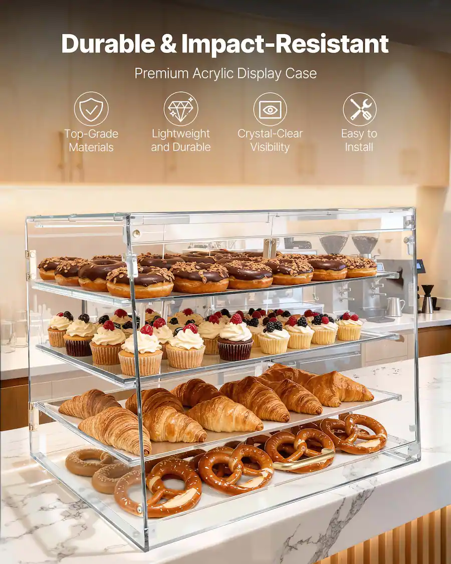 VEVOR Bakery Display Case, 4 Tier Commercial Countertop Pastry Display ...