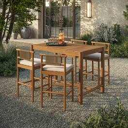 Eleni 5-Piece Outdoor Teak Wood Bar Set by Modway - Natural Sail