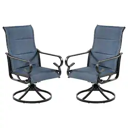 Nuu Garden - 2-Piece Padded Textilene and Metal Outdoor Dining Chairs with Smooth Swivel Base, High Backrest and Wide Seat - Blue