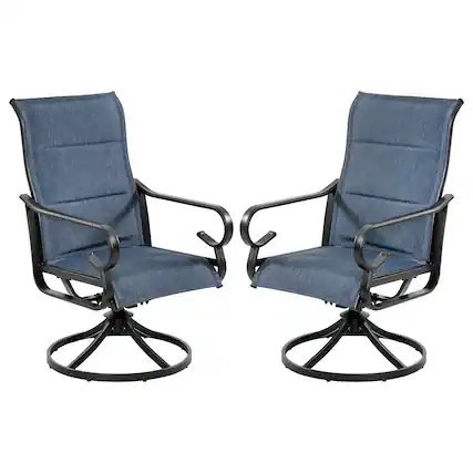 Front. Nuu Garden - 2-Piece Padded Textilene and Metal Outdoor Dining Chairs with Smooth Swivel Base, High Backrest and Wide Seat - Blue.