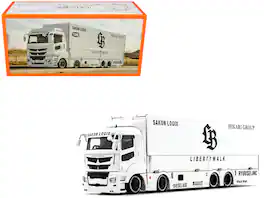 GCD - Mitsubishi Fuso Super Great Transporter RHD (Right Hand Drive) Liberty Walk LB-Trucks with Graphics 1/64 - White