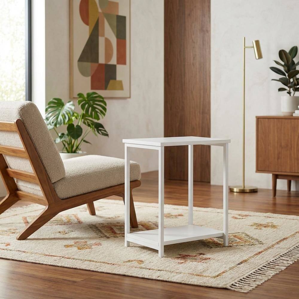 Angle. FurniFact - White metal frame end table with modern design and sturdy construction - White/White.