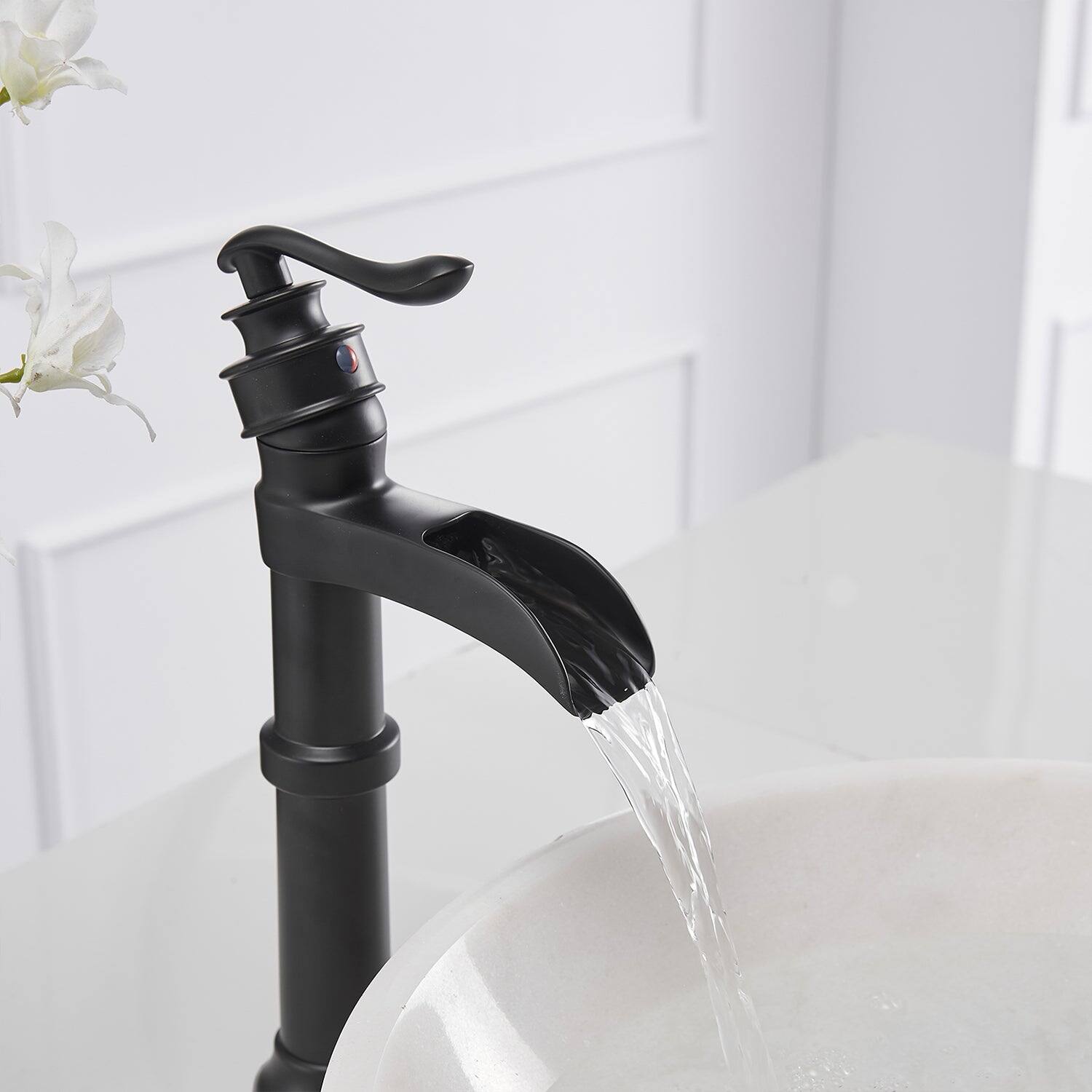 Alt View 7. Boyel Living - Waterfall Single Hole Single-Handle Vessel Bathroom Faucet with Pop-up Drain in Matte Black - Matte Black.