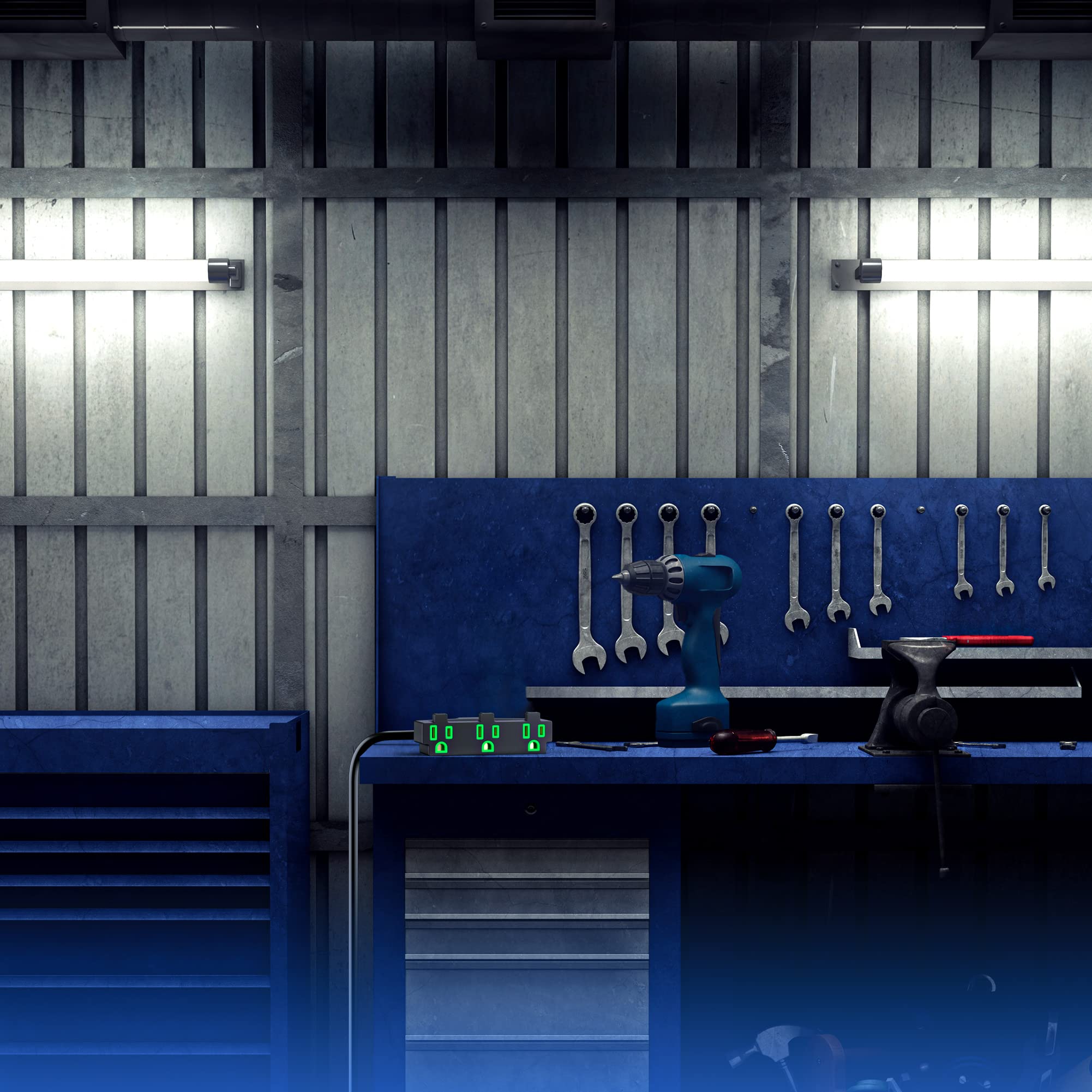 Alt View 5. Maximm - Extension Cord 15 Feet, SJTW Extension Cord with Multiple Outlets, 14 Gauge ETL Listed - Black.