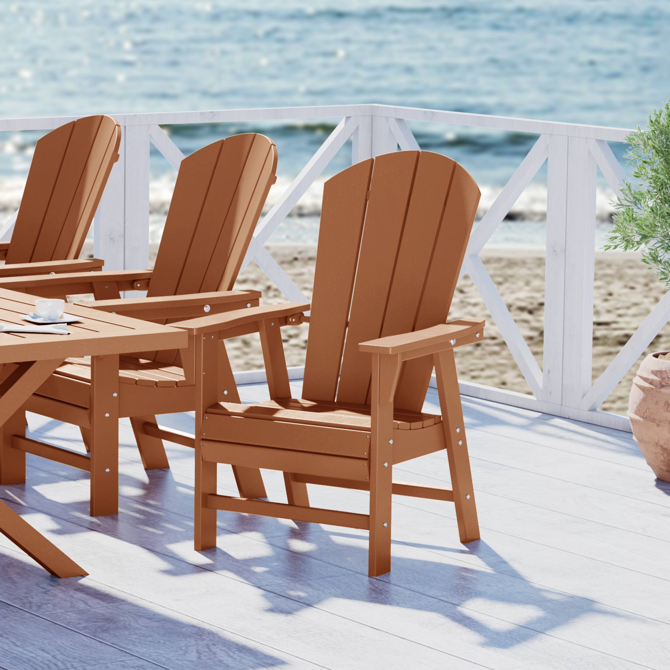 Angle. WestinTrends - WestinTrends Malibu Outdoor Patio HDPE Plastic Adirondack Dining Chair - Teak.