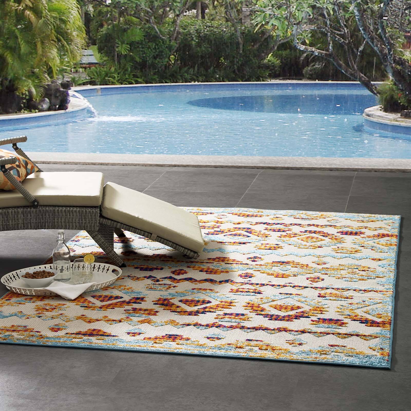 Left. Modway - Reflect Takara Abstract Diamond Moroccan Trellis Indoor and Outdoor Area Rug - Multicolored.