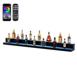 VEVOR - LED Lighted Liquor Bottle Display, 2 Tiers 72 Inch Commercial Illuminated Home Bar Shelf, 2 Steps Whiskey Rack Stand - White/Black
