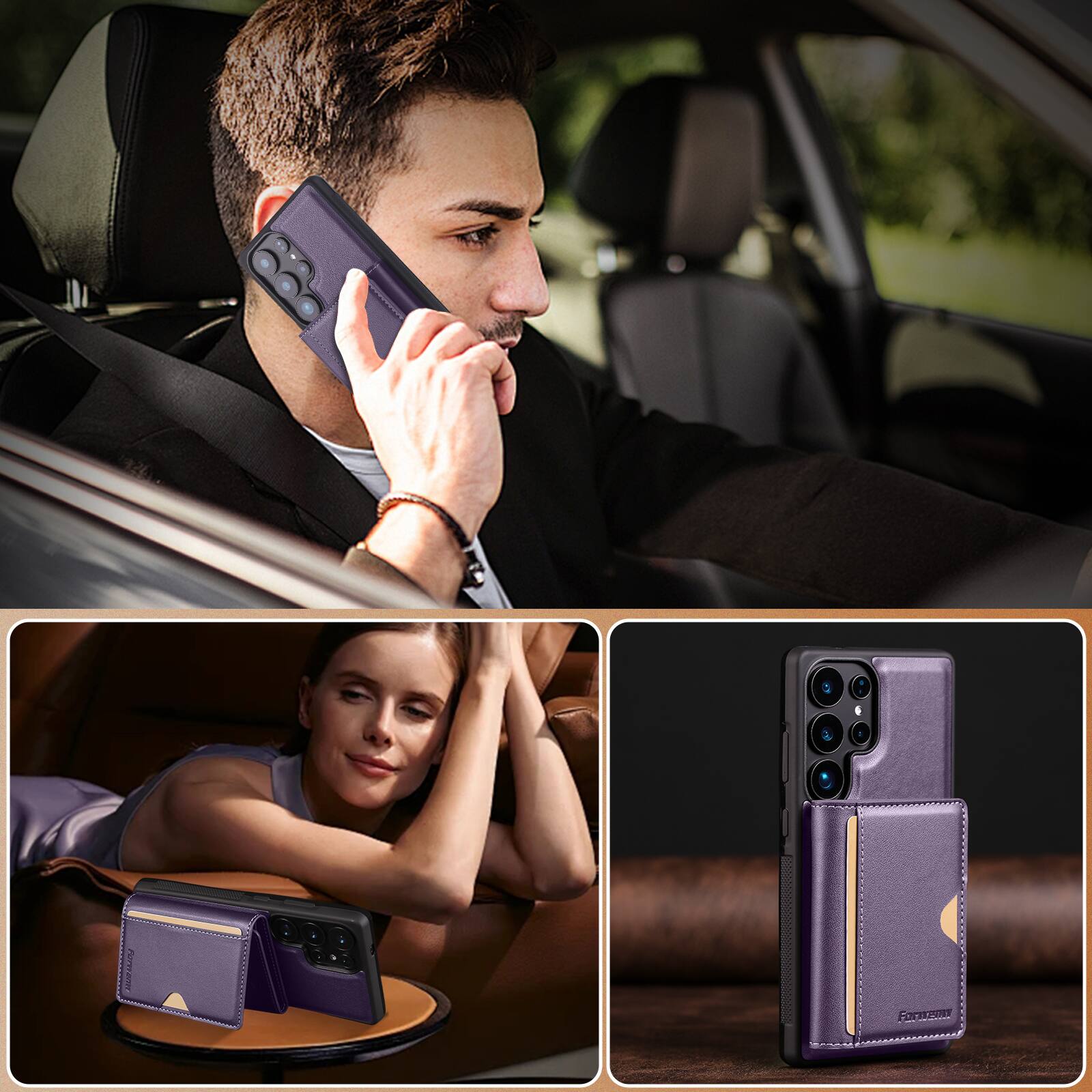 Alt View 3. Dteck - 2-in-1 Magnetic Detachable Wallet Case for Samsung Galaxy S26 Ultra, RFID PU Leather Shockproof Cover with Kickstand - Purple.
