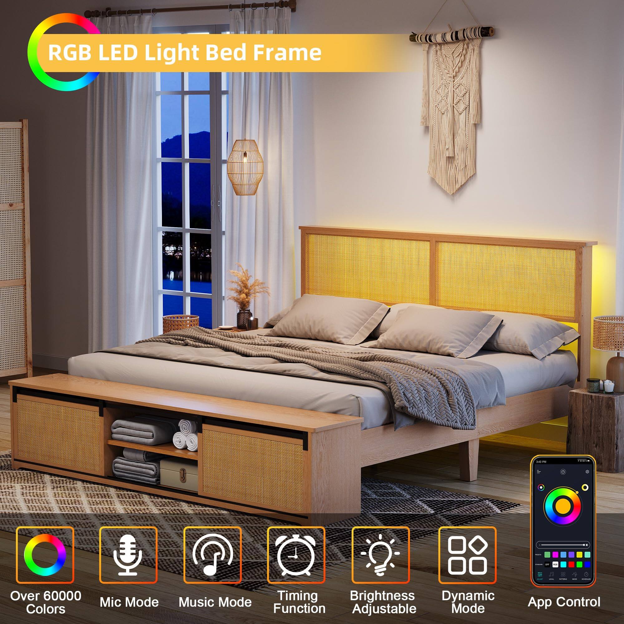 RGB LED Light Bed Frame

- Over 60000 Colors
- Mic Mode
- Music Mode
- Timing Function
- Brightness Adjustable
- Dynamic Mode
- App Control