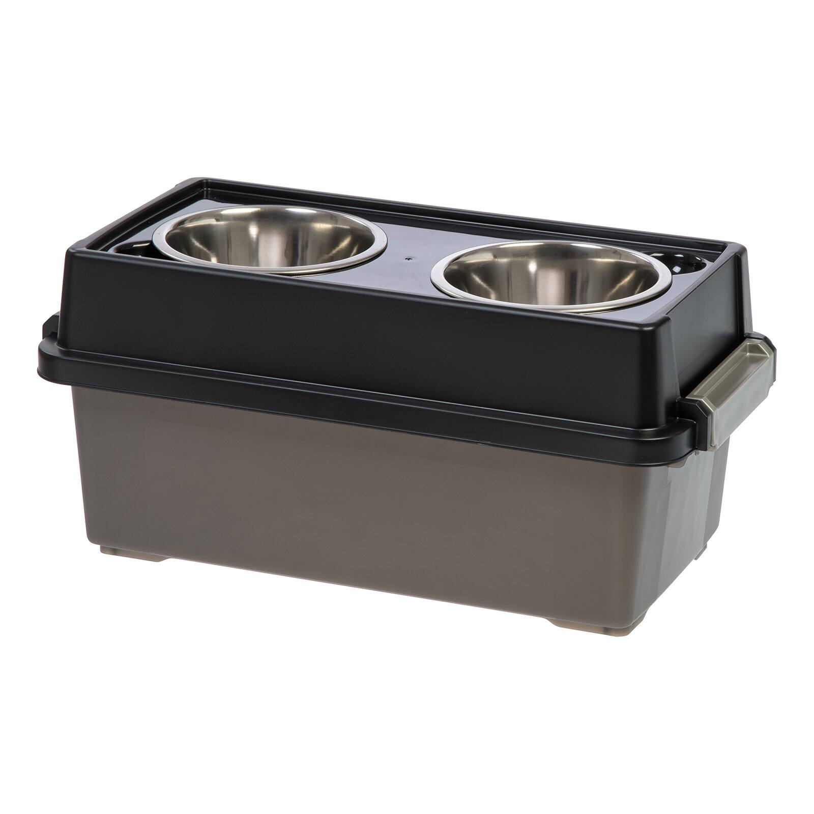 Front. IRIS USA - IRIS USA Elevated Dog Food Bowl with Airtight Pet Food Storage Container - Black.