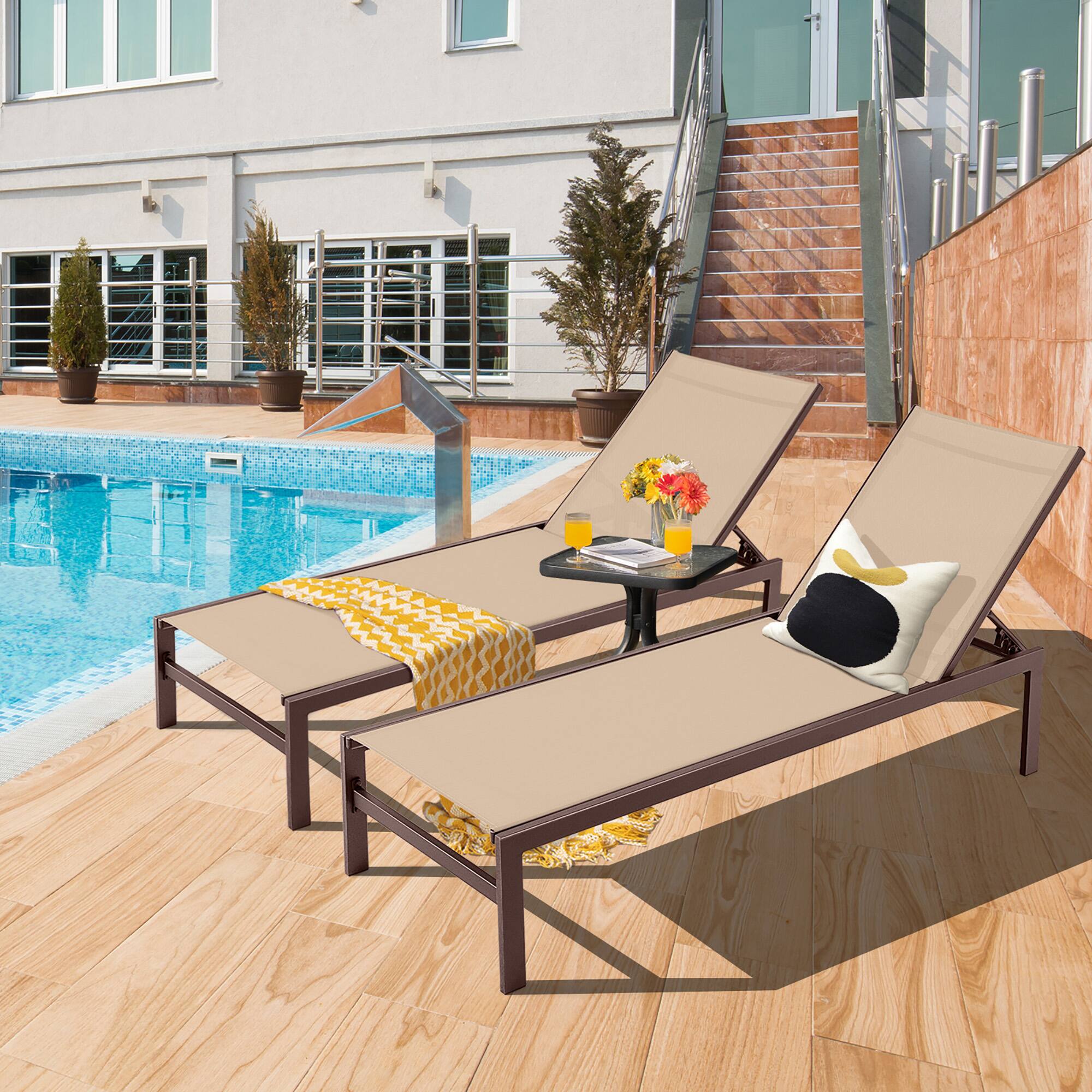 Alt View 8. Gymax - Gymax Aluminum Patio Chaise Lounge Outdoor Adjustable Lounge Chair W/ 6-Position Backrest - Brown.