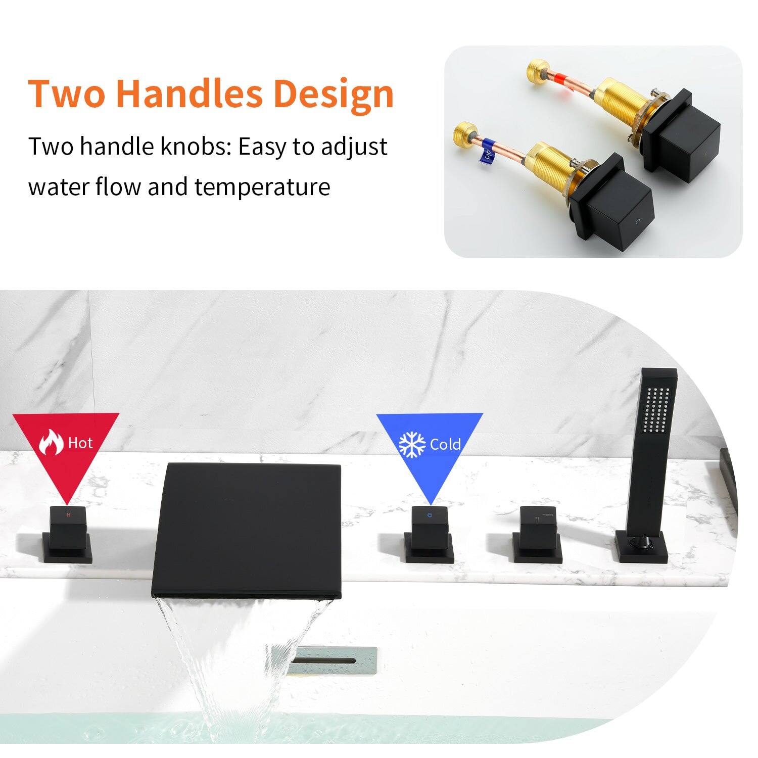 Two Handles Design

Two handle knobs: Easy to adjust water flow and temperature

Hot Cold