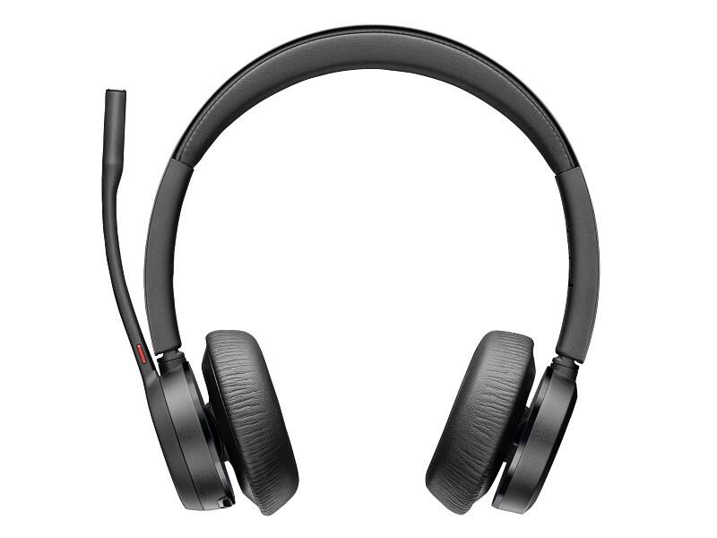 Left. HP - HP Poly Voyager 4320 UC Wireless Stereo Headset with Charging Stand and USB-A Adapter, Microsoft Teams Certified - Black.