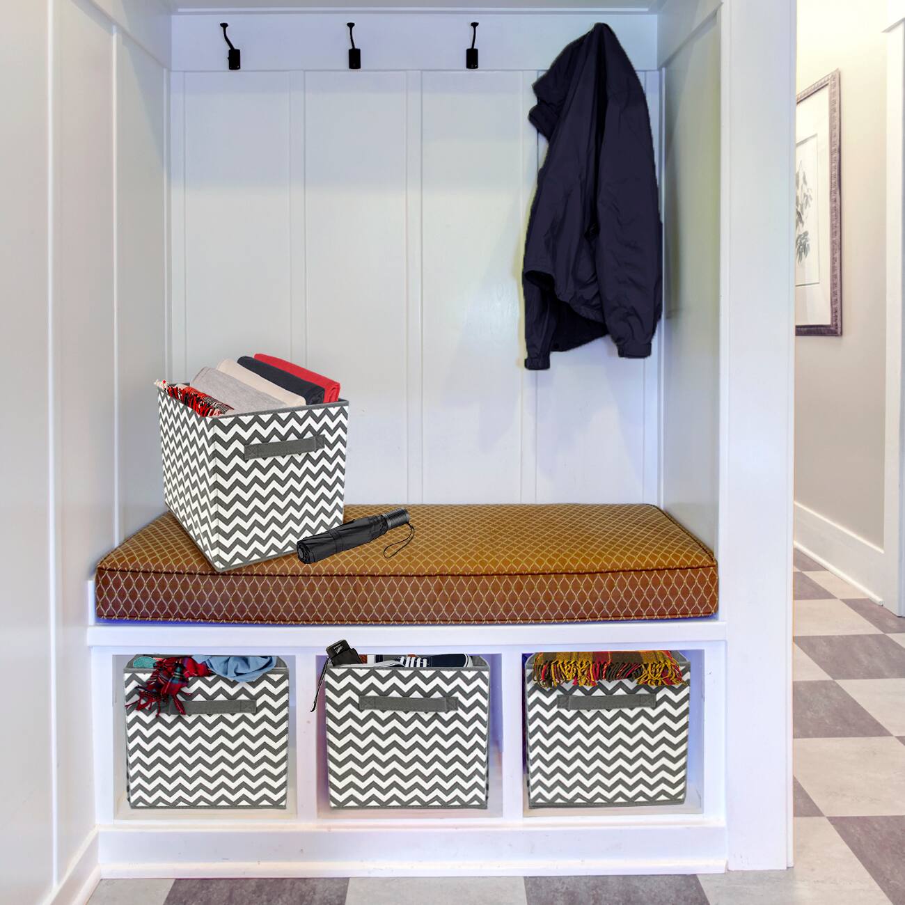 Alt View 2. Sorbus - Sorbus Foldable Storage Cubes - 6 Fabric Baskets for Organizing Pantry, Closet, Shelf, Nursery, Playroom, Toy Box, Cubby - Gray Chevron.