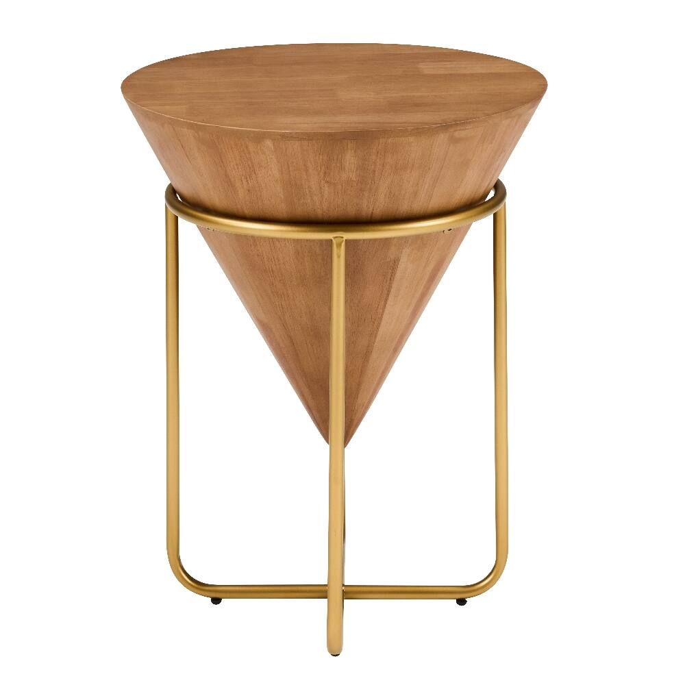 Alt View 2. Loheer - Loheer Wood and Gold Side Table Round Accent Table Cone Shaped - Brown/Gold.