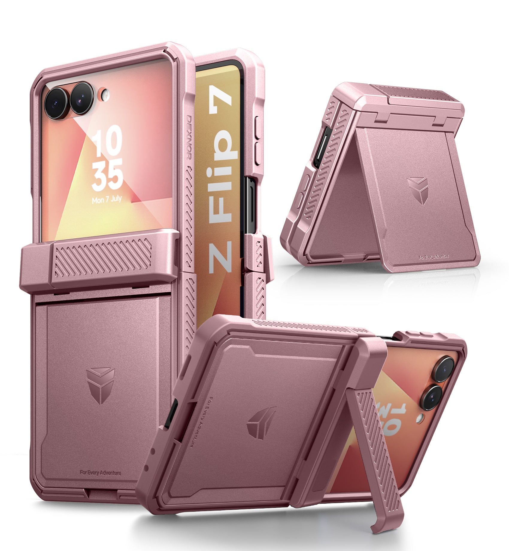 dexnor - Case for Samsung Galaxy Z Flip 7 Case with Dual Kickstands Full-Body Rugged Shockproof Protective Cover Bumper Cases - Peony Pink