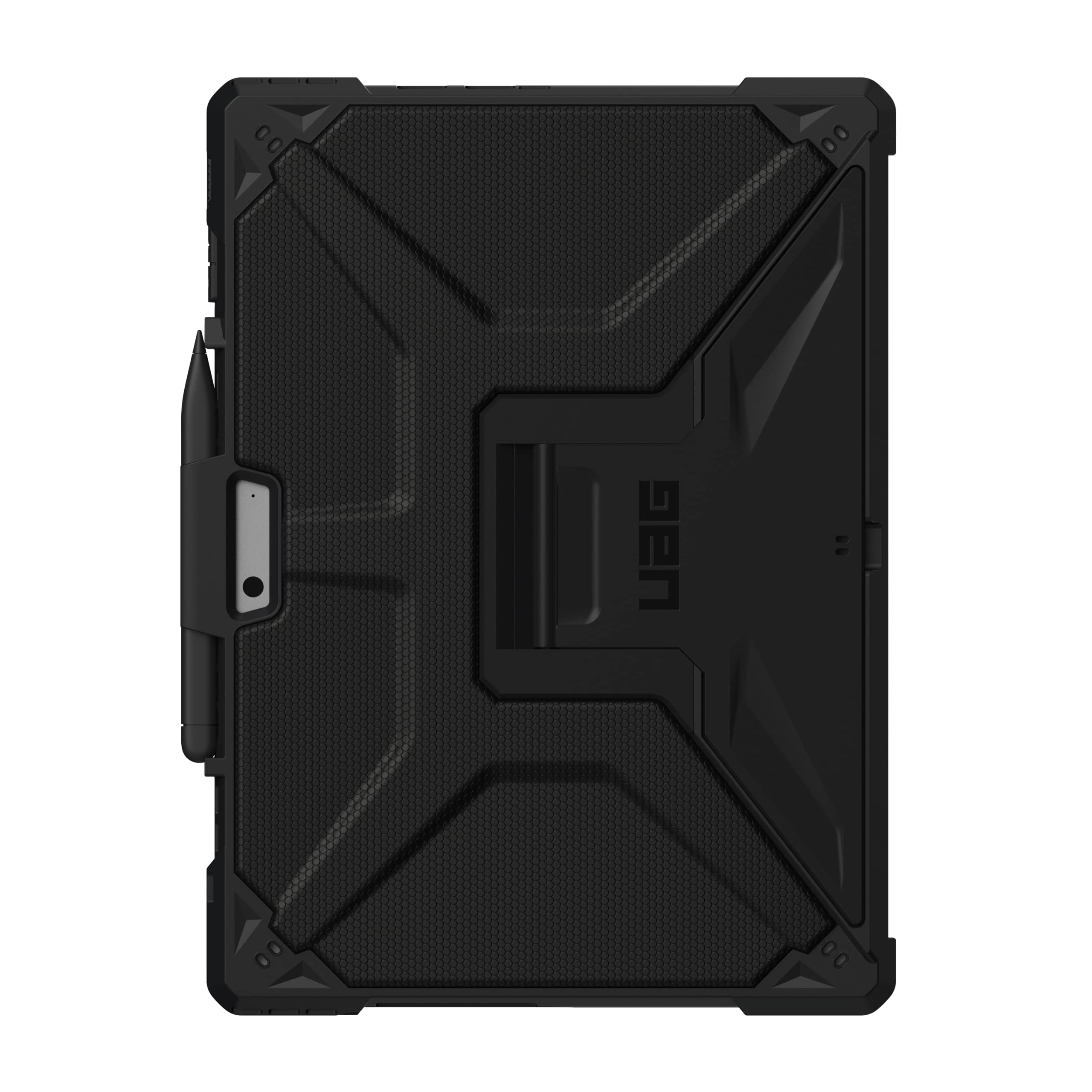 Back. UAG - Microsoft Surface Pro 13" 12th Edition/11th Edition Case w/ Built-in Kickstand & Pen Holder, Non-Slip Tactile Grip - Black.