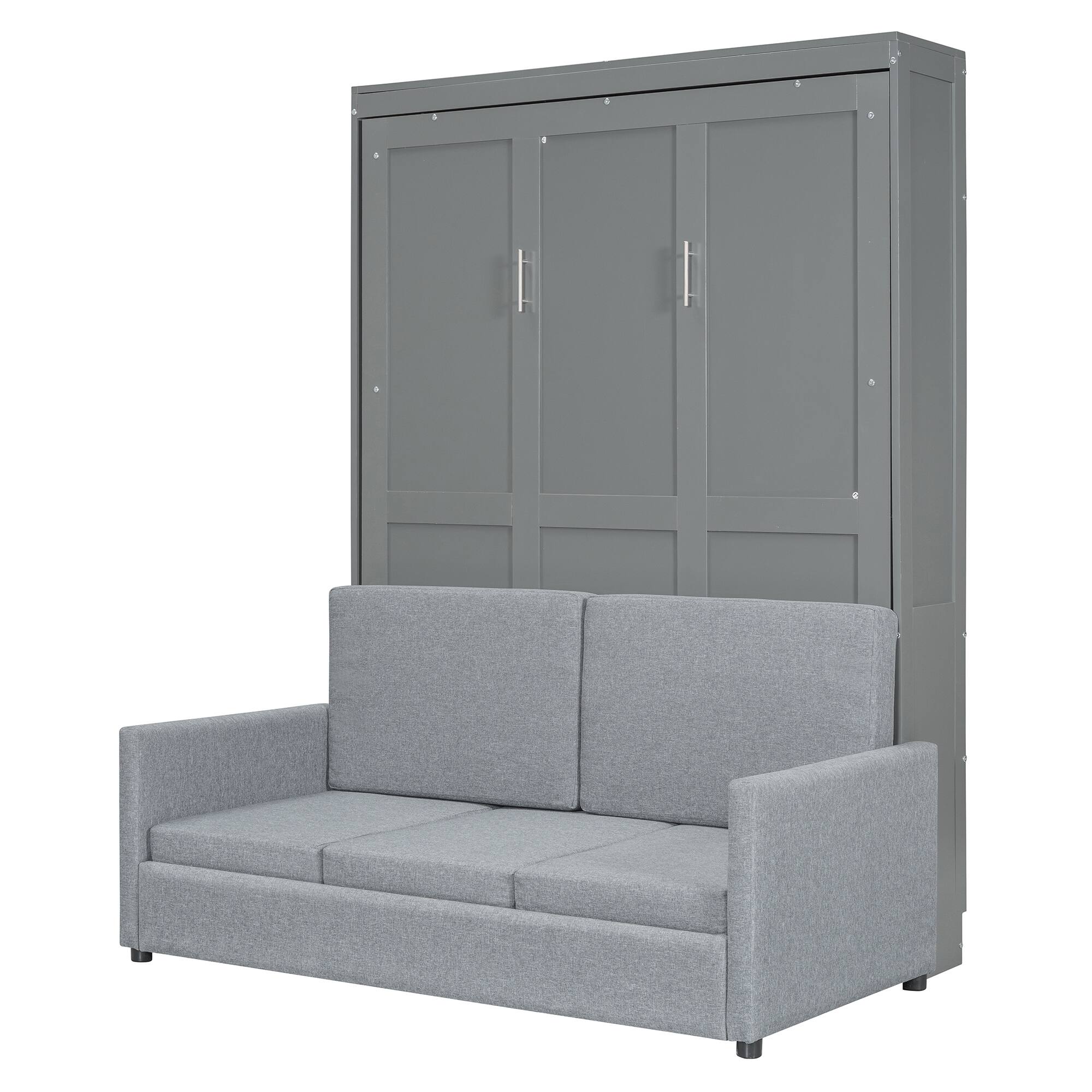 Alt View 1. Tiramisubest - Full Size Gray Murphy Bed Wall Bed, MDF+LVL, 83"L x 66"W x 84"H, 196 lbs, Space-Saving - Gray.
