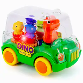 Vulpecula Spade - Light Up Dinosaur Car - Bump and Go Toy Car with Moving Gears, Music, Flashing LED's, and Engine Sounds - Toy Car for