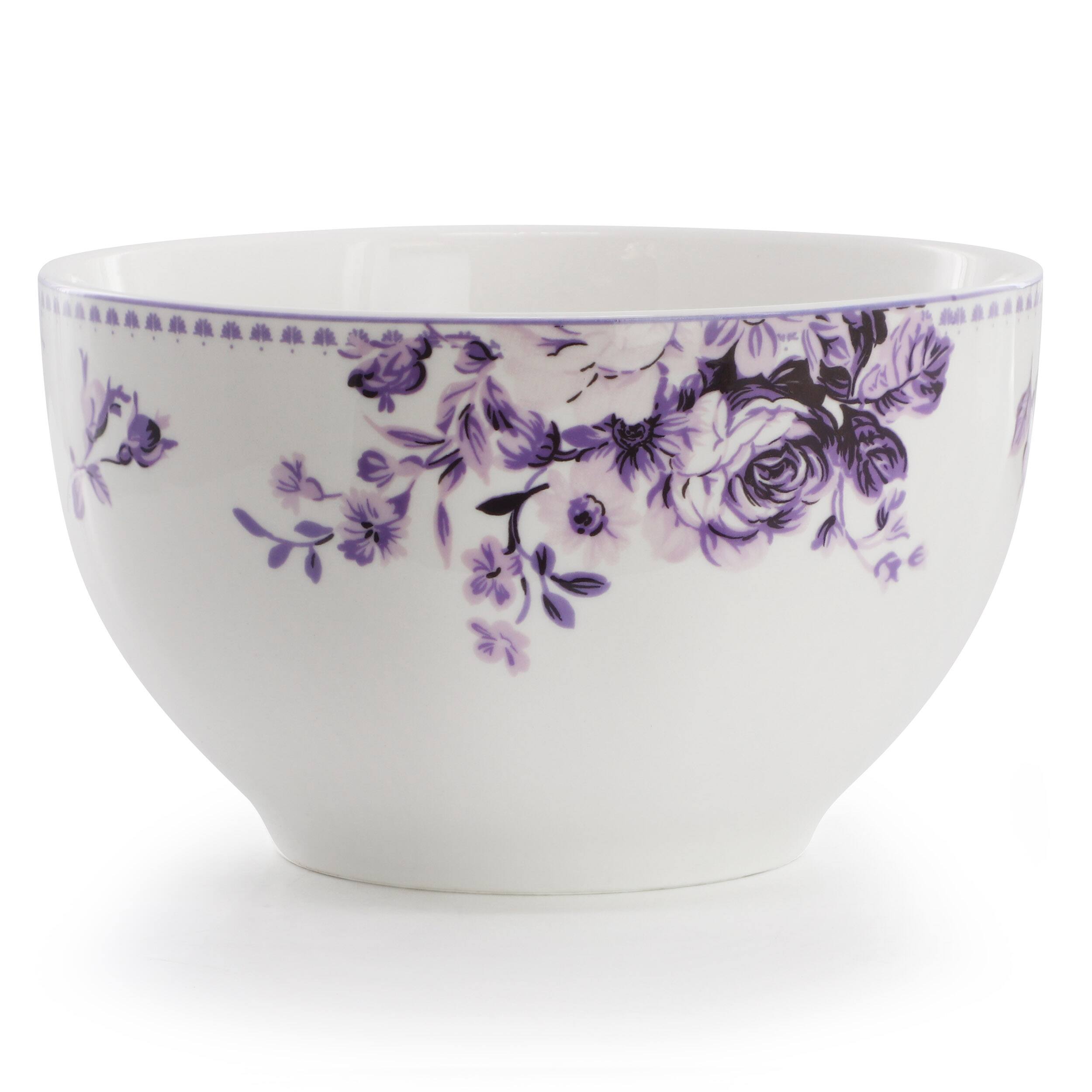 Alt View 1. Elama - Elama Traditional Purple Rose 24 Piece Porcelain Double Bowl Dinnerware Set - Purple.