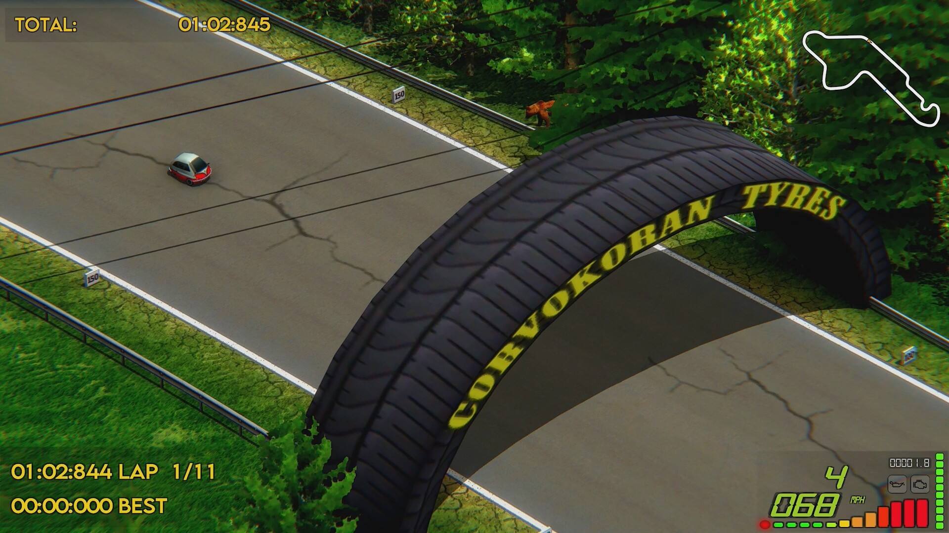 TOTAL: 01:02:845 150 01:02:844 LAP 1/11 00:00:000 BEST 150 TYRES CORVOKOBAN 0000 1. I. 8 4 MPH 06