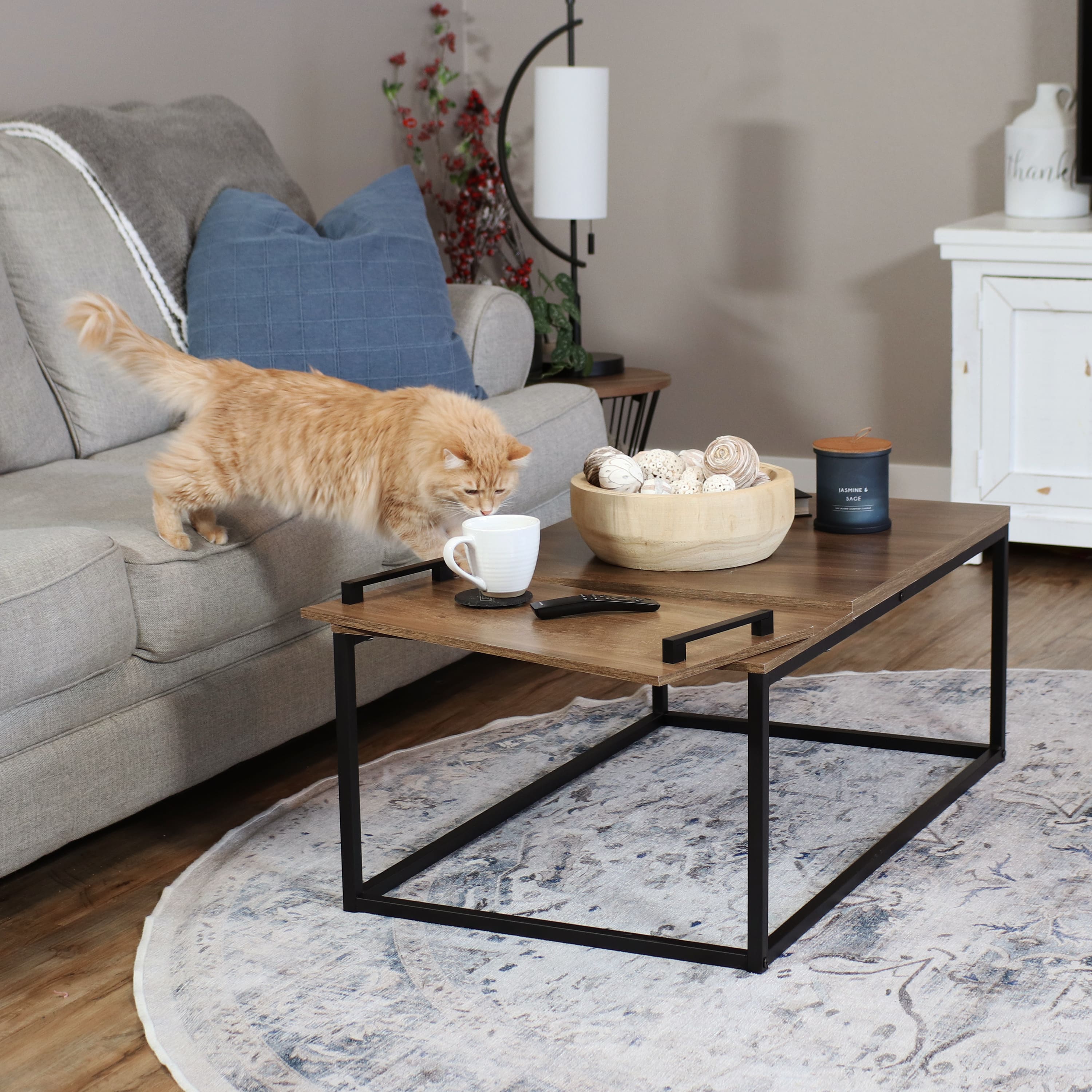 Sunnydaze Industrial Coffee Table with Removable Serving Tray 16