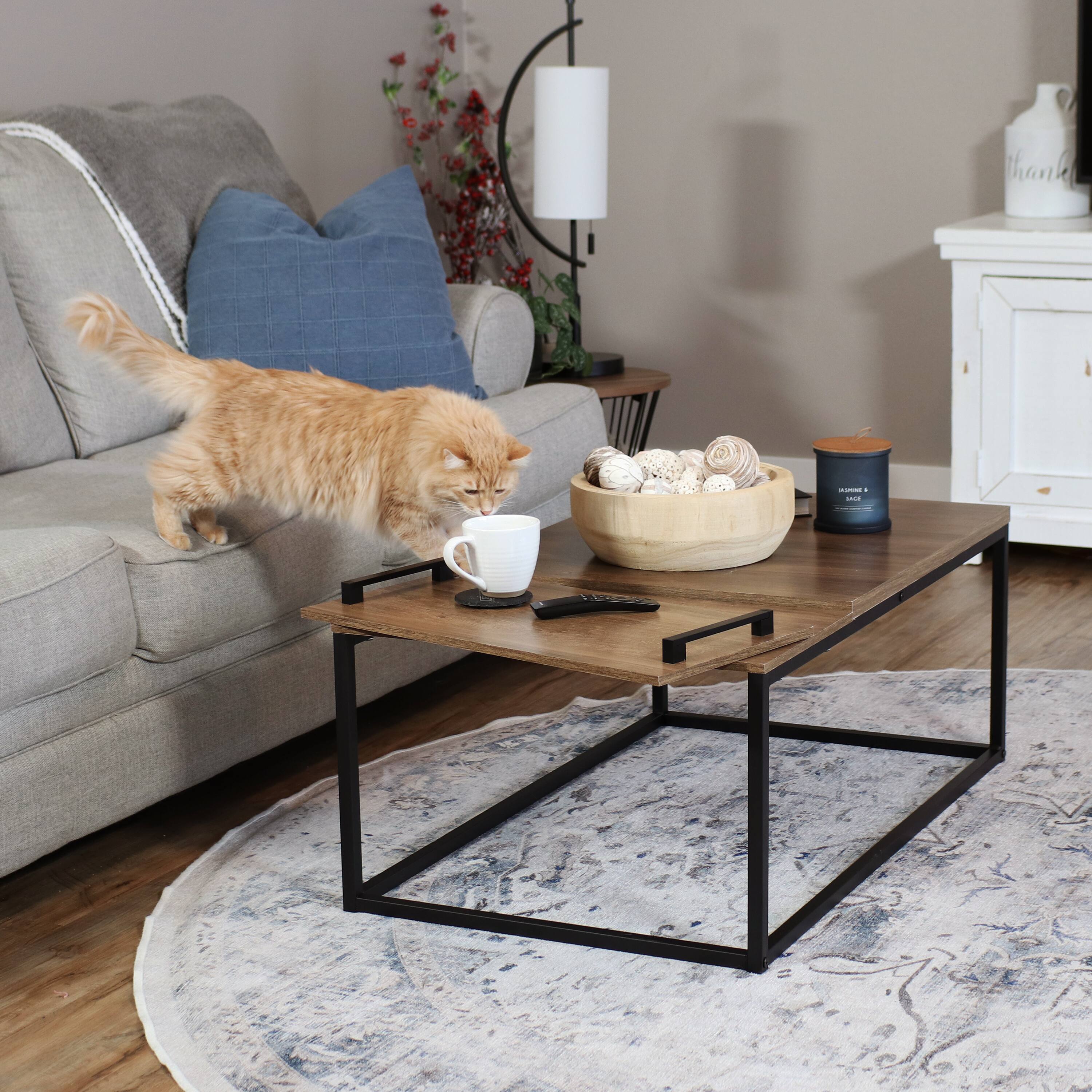 Alt View 5. Sunnydaze - Industrial Coffee Table with Removable Serving Tray - 16 in H - Brown.