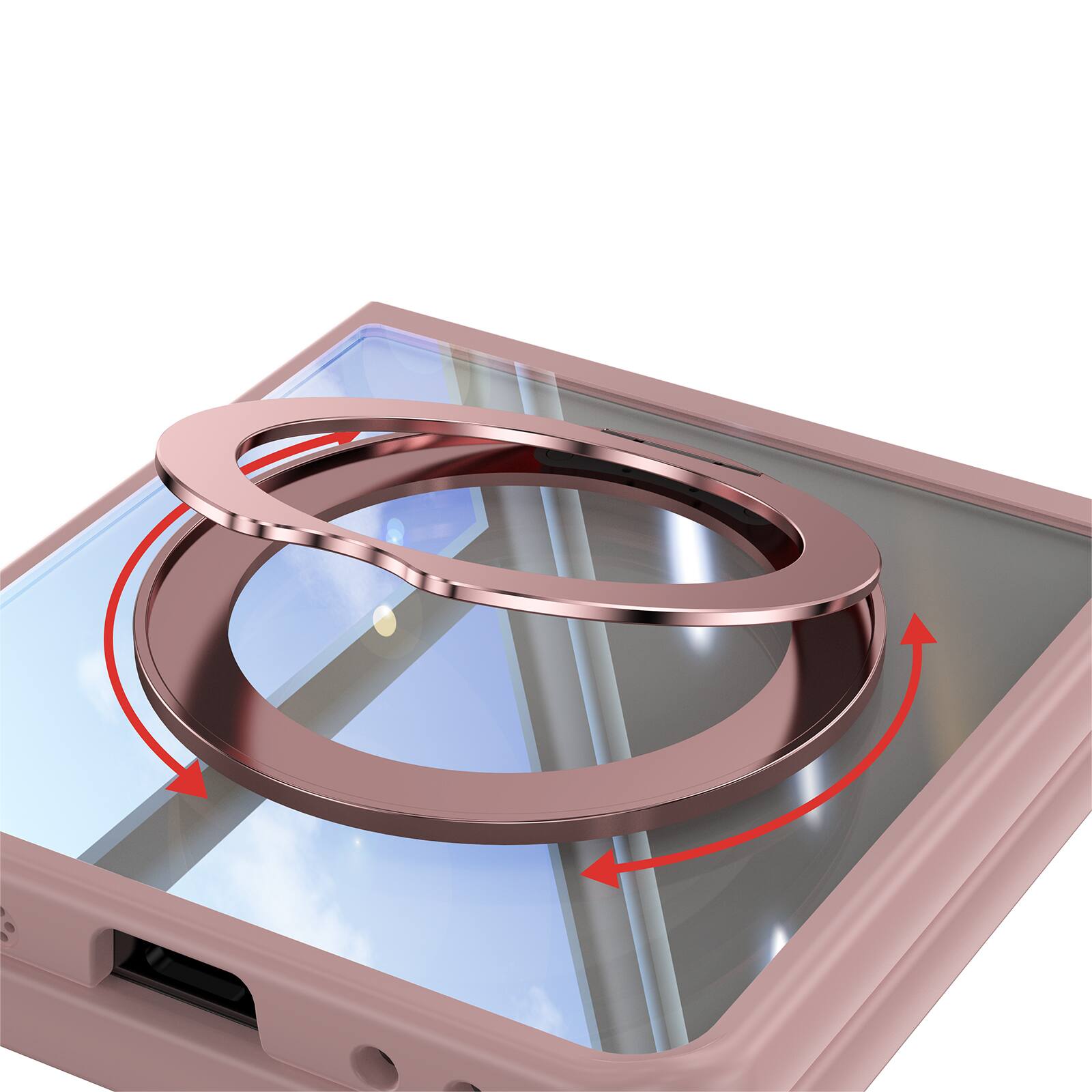 Alt View 2. Dteck - Magnetic Clear Case For Samsung Galaxy Z Flip 7, Shockproof Anti-Scratch 360° Ring Holder Stand PC+TPU Protection Cover - Pink.