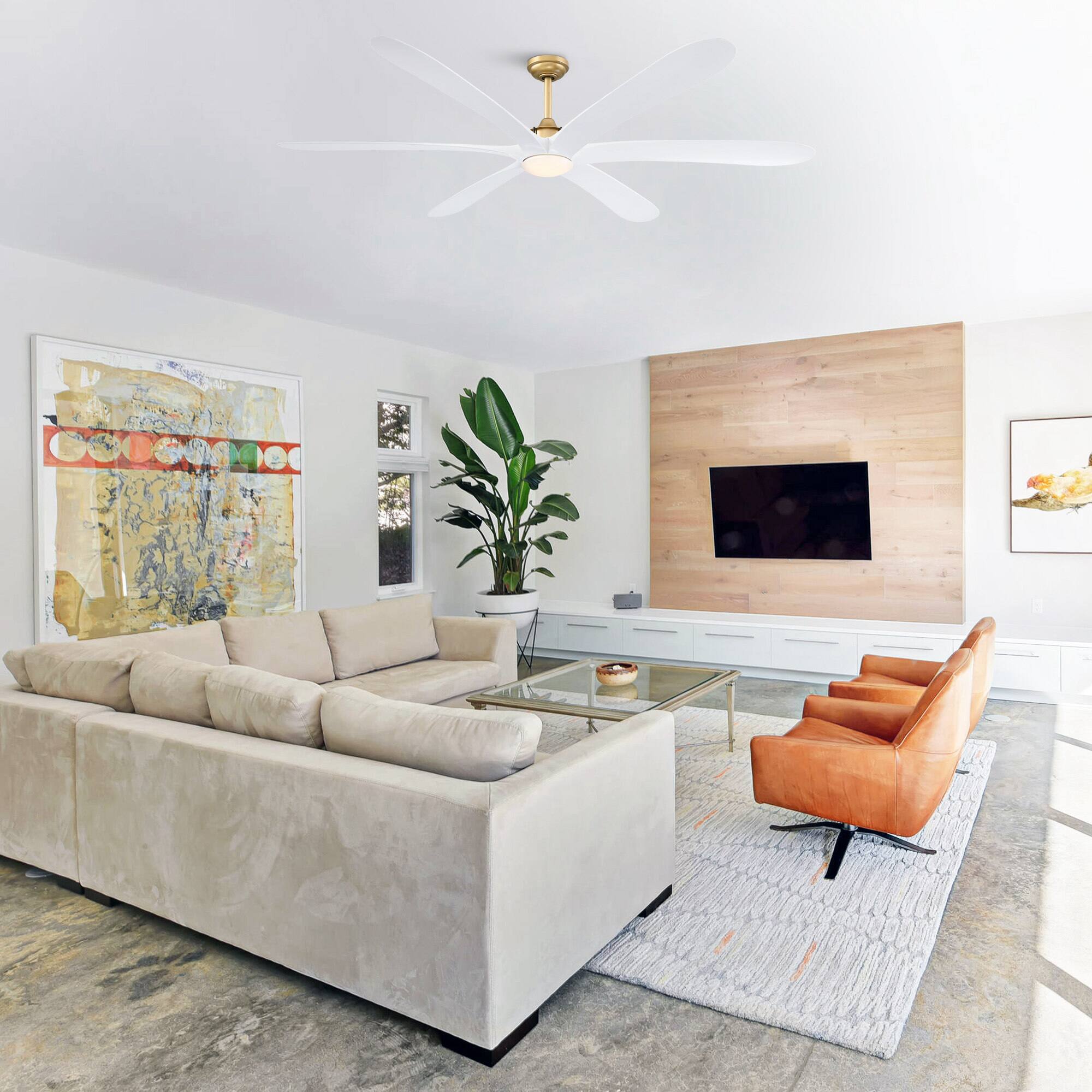 Alt View 1. Parrot Uncle - 72" Modern Farmhouse Indoor DC Motor Gold/ White 6-Blade Ceiling Fan with LED Light and Remote - Gold.
