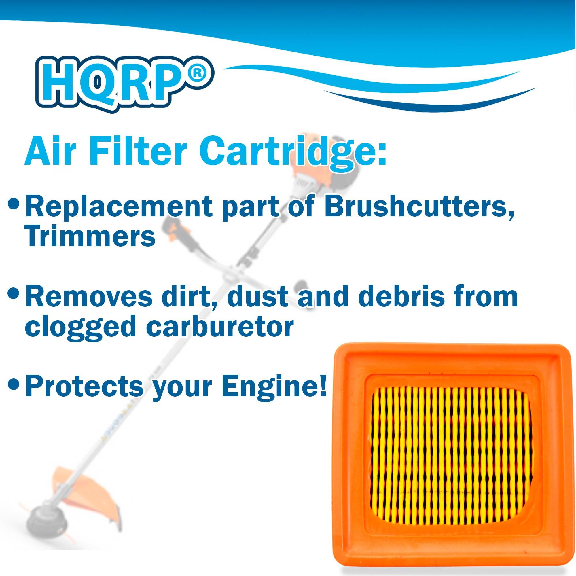 HQRP® Air Filter Cartridge:  
- Replacement part of Brushcutters, Trimmers  
- Removes dirt, dust, and debris from clogged carburetor  
- Protects your Engine!