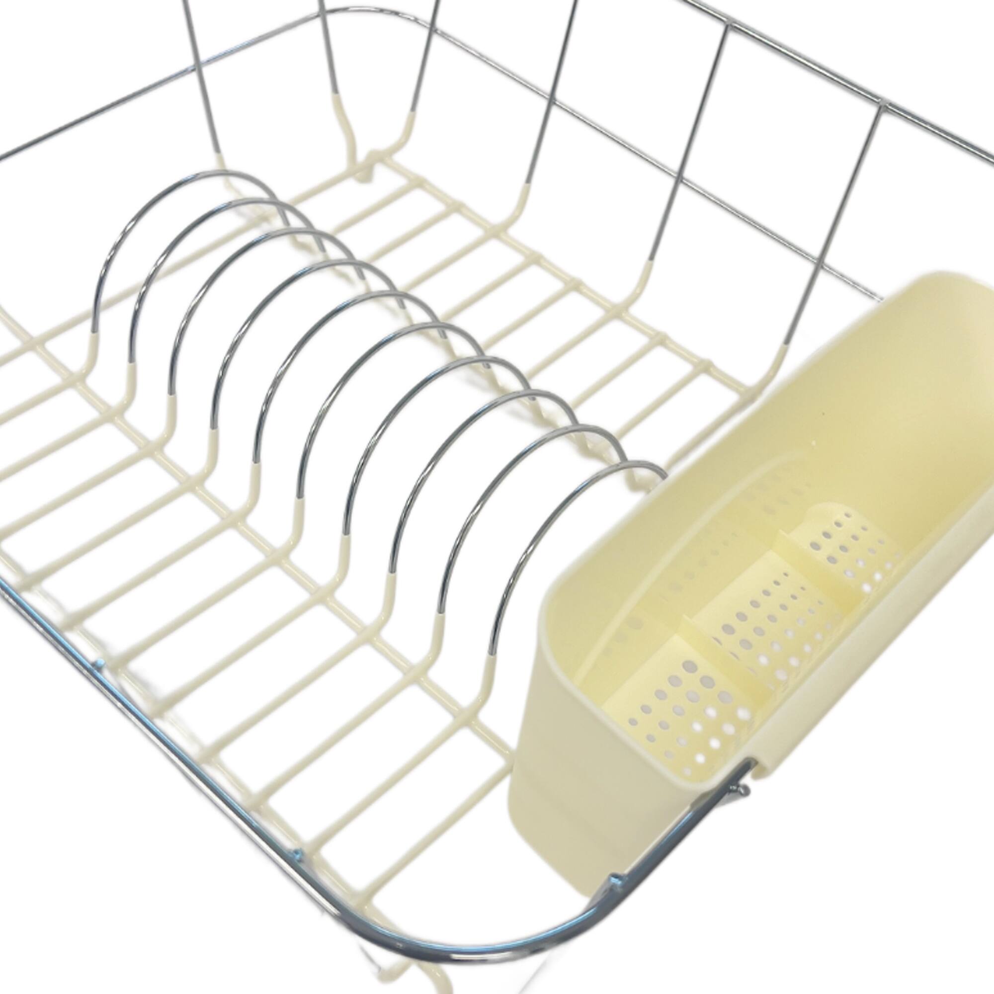 Angle. Sweet Home Collection - Chrome Plated Steel 2-Piece Small Compact Dish Drainer - Ivory.