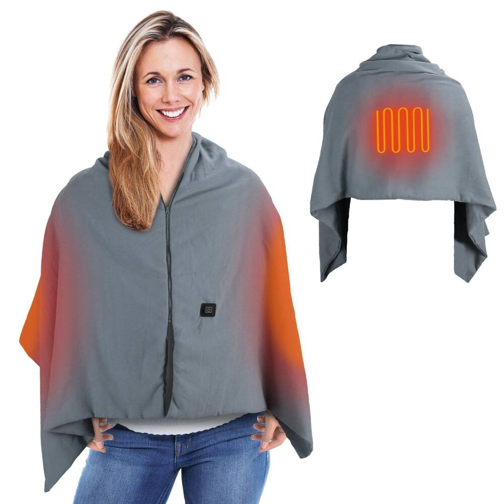 Back. Loheer - Loheer USB Heated Shawl Wearable Heating Blanket with Zipper 71x24in - Grey.