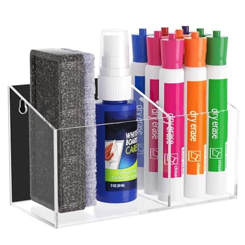 Vulpecula Spade - Magnetic Dry Erase Marker Holder for Whiteboard with 2 Compartments, Acrylic Wall Mount Magnet Pen Pencil Holder for